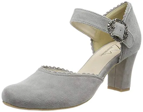 Hirschkogel Damen 3005715 Pumps in Grau - Damen-Pumps aus edlem Ziegenvelours, perfekt für Trachtenlooks. Bequem geschnitten mit rutschfester Sohle für stundenlangen Tragekomfort auf Festen.