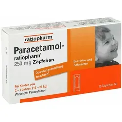 ratiopharm PARACETAMOL 250 mg Zäpfchen - 10 St. - Fieber & Schmerzen: Effektive Schmerzlinderung in Form von Zäpfchen, ideal für die Anwendung bei Kindern und Erwachsenen.