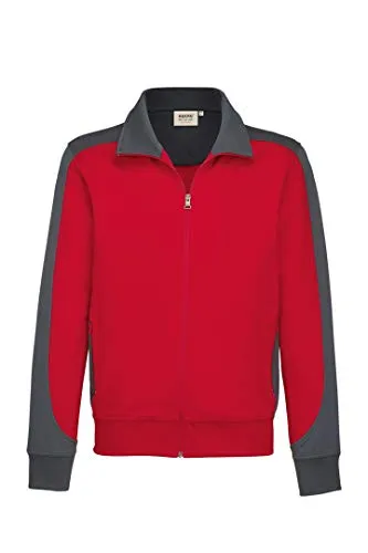 HAKRO Sweatjacke Contrast Mikralinar® 477 - rot/antrazit, Größe XL - Funktionsjacke für Herren, strapazierfähig und pflegeleicht mit kontrastfarbigen Einsätzen, ideal für gewerbliche Nutzung dank Leasingkoller und hochwertigen YKK-Reißverschlüssen.