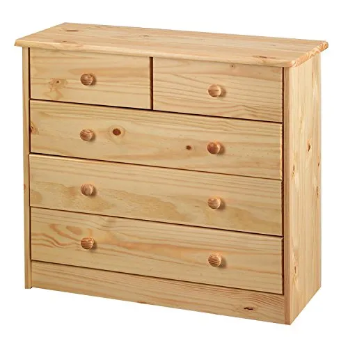 Kommode Lennard mit 5 Schubladen aus Massivholz - Stylische Kommode Lennard mit 3+2 Schubladen, aus robustem Kiefernholz gefertigt. Ideal zur Aufbewahrung und für ein angenehmes Raumklima.