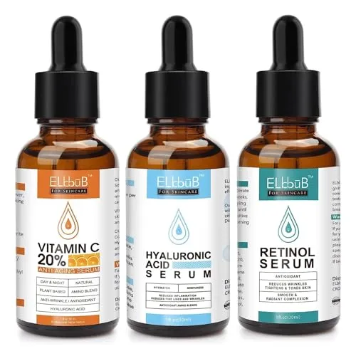 P-Beauty Anti-Aging Serum SET - 3x30ml für Gesicht | Vitamin C Serum, Hyaluronsäure Serum, Retinol Serum | hautaufhellend & feuchtigkeitsspendend | Gesichtspflege | Anti-Falten Serum 3er Set
