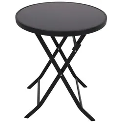 DEGAMO Milano Klapptisch 60cm rund - Metall anthrazit + Glas schwarz - Platzsparender Klapptisch für Balkon und Garten: Runder Tisch mit stabiler Metallkonstruktion und pflegeleichter Glasplatte. Ideal für kleine Räume und flexible Nutzung.
