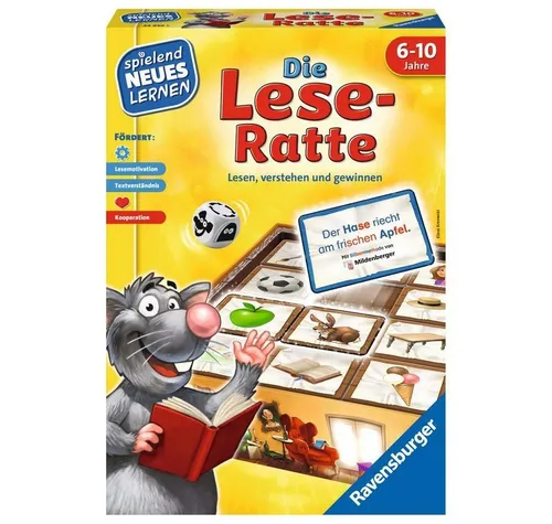 Ravensburger 24956 - Die Lese-Ratte Lernspiel für Kinder ab 6 Jahren, spielend Lesen lernen für 1-4 Spieler mit verschiedenen Schwierigkeitsgraden