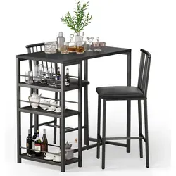 BEALIFE TB51 Barhocker-Set 91 x 50 x 91 cm | 2 gepolsterte Hocker + Bartisch | Für Küche/Bistro (Schwarz) - Schwarz