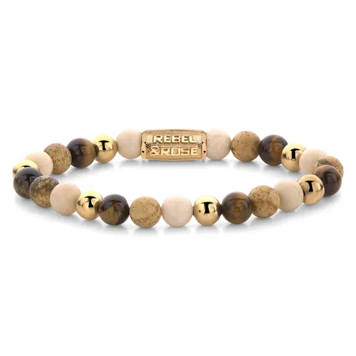 Rebel & Rose Edelstahlarmband Autumn Love 6 mm - Edelstahlarmband für Frauen, modern und elegant mit Beads in warmen Beige- und Brauntönen, ideal für jeden Anlass, Länge 16,5 cm.
