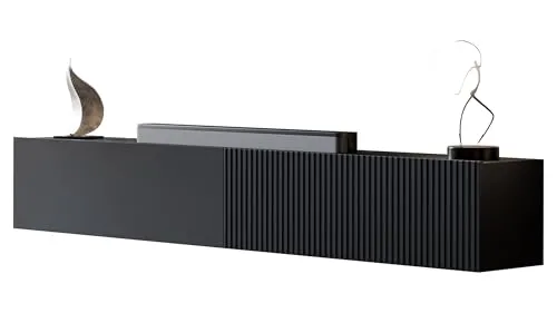MIRJAN24 TV-Lowboard Capital 200 - Modernes TV-Möbel in Schwarz - TV-Halterung mit zwei Klappen und Gasdruckfeder für einfachen Zugriff. Maße: 200x31x30 cm, ideal für jedes Wohnzimmer.