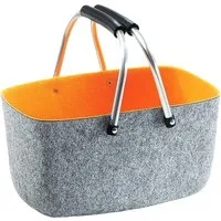 Kobolo Einkaufskorb Henkelkorb aus Filz grau/orange - Einkaufskorb aus robustem Filz mit Klapphenkeln, ideal für Einkäufe, Flaschenpfand oder die Aufbewahrung von Kleinigkeiten. Modernes Design und vielseitig einsetzbar!
