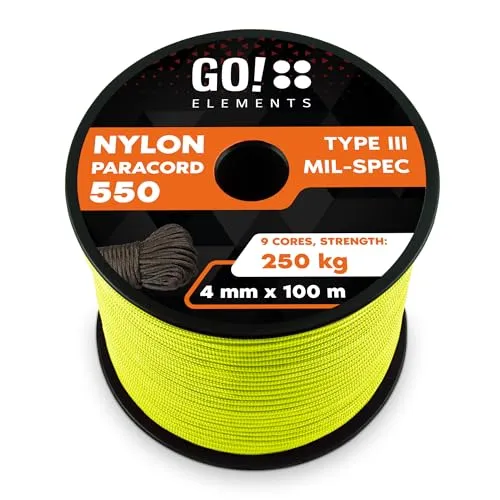 GO!elements 100m Paracord Seil - Reißfeste Nylonschnur für Outdoor & Handwerk - Reepschnüre GO!elements - Hochwertiges Paracord 550 Typ III mit 250kg Tragkraft, witterungsbeständig und ideal für vielfältige Anwendungen.
