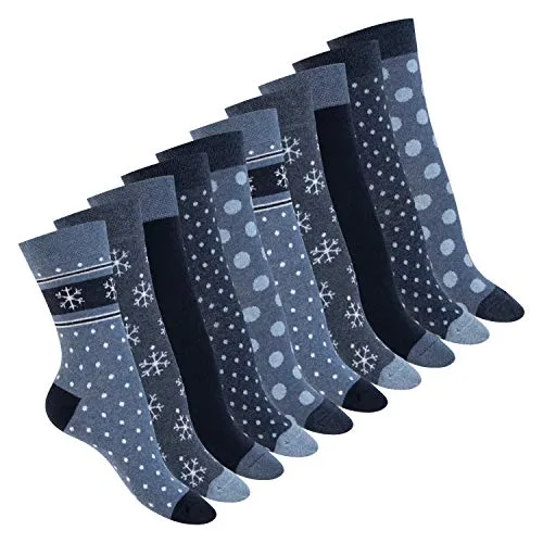 Celodoro Damen Motivsocken (10 PAAR) Süße Muster Crew Socken - Navy Blue 35-38