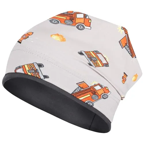 Smarilla Jungen Mütze Übergangsmütze Beanie Fahrzeuge Frühling Herbst Baumwolle, Bekleidungsgröße: 54-56, Farbe: Feuerwehr-Beige