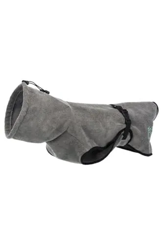 Trixie Hundebademantel aus Frottier L: 60 cm grau - Hunde-Bademantel aus 100% Baumwolle, schützt vor Kälte mit verstellbarem Kragen und Bauchgurt für optimalen Sitz, ideal nach dem Baden.