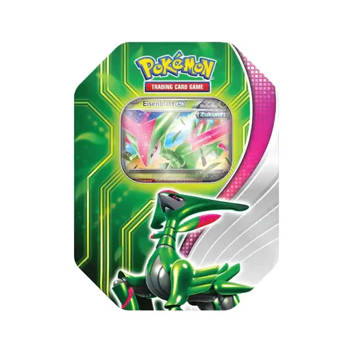 Pokémon Sammelkartenspiel - Tin-Box Paradoxclash: Enthält Eisenblatt-ex Holo-Karte & 4 Boosterpacks für spannende Duelle!