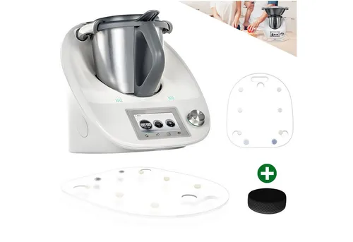 Allyson Küchenmaschinen Zubehör-Set Anti-Rutsch Silikonmatte Acryl Gleitbrett für Thermomix, Zubehör für Thermomix TM5 & TM6, Transparent, inkl. Schalterabdeckung & Schutzfolie.