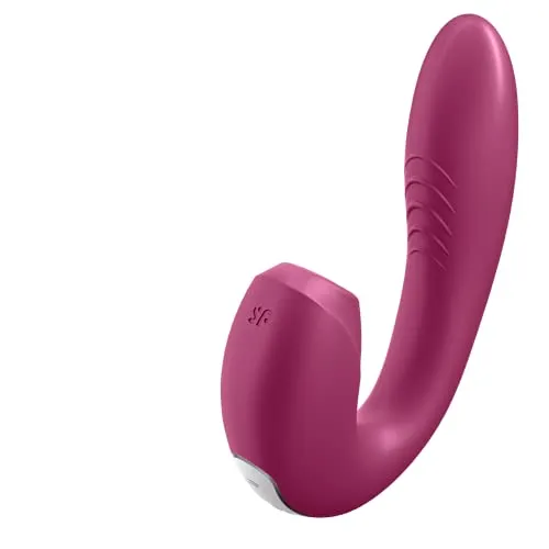 Satisfyer, Druckwellenvibrator, Rabbit, Sunray Connect App', 15 cm, wasserdicht (IPX7), wiederaufladbar, hautfreundliches Silikon, Farbe:beere