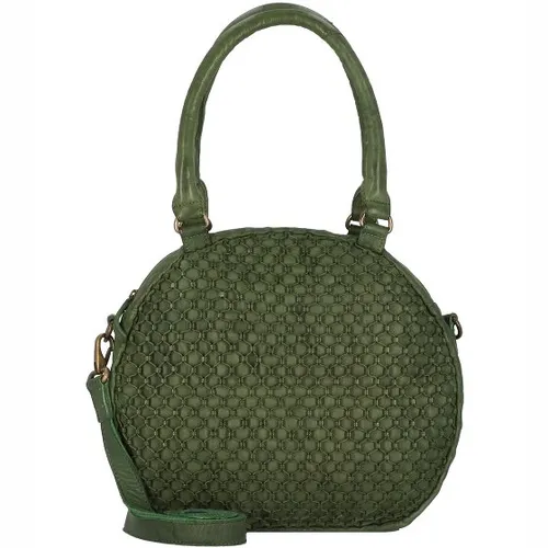 Greenland Nature Femi & Nine Schultertasche Leder 34 cm grün 2853-4 - Elegante Schultertasche aus strapazierfähigem Leder im Flechtdesign, mit abnehmbarem Umhängeriemen für vielseitige Tragemöglichkeiten. Perfekt für den Alltag und die City.