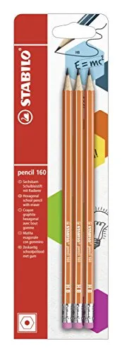 STABILO - Bleistift mit Radiergummi - pencil 160 in orange - 3er Pack - Härtegrad HB