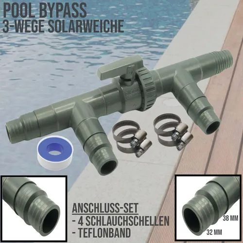 Pool Bypass 3-Wege Solarweiche für Schwimmbäder - Schwimmbecken-Zubehör, einfach zu handhabendes Bypass-Set aus PVC, ideal für Whirlpools und Schwimmbäder, beständig gegen Chlor und Frischwasser.