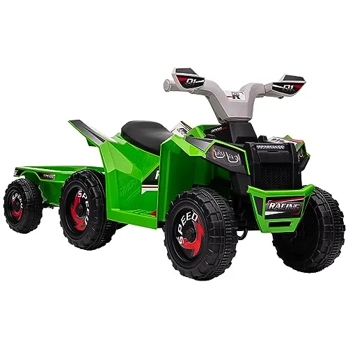 HOMCOM Kinder Elektro-Quad 6V Kinderquad, Kinderfahrzeug, Elektroauto mit Anhänger für Kinder 1,5-3 Jahre, 2,5 km/h, Metall, 106 x 41,5 x 48,5 cm, Grün