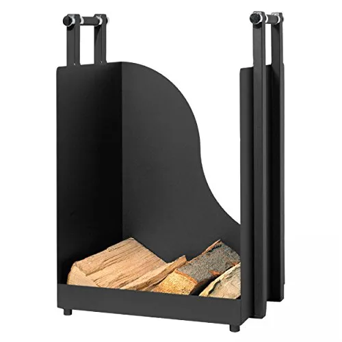 HOLZKORB SCHWARZ - Stilvoller Holzkorb für Kaminholz - Eleganter Holzkorb aus Stahl in schwarz, Höhe 57 cm, ideal für Kaminholz und sorgt für Ordnung in Ihrem Wohnraum.