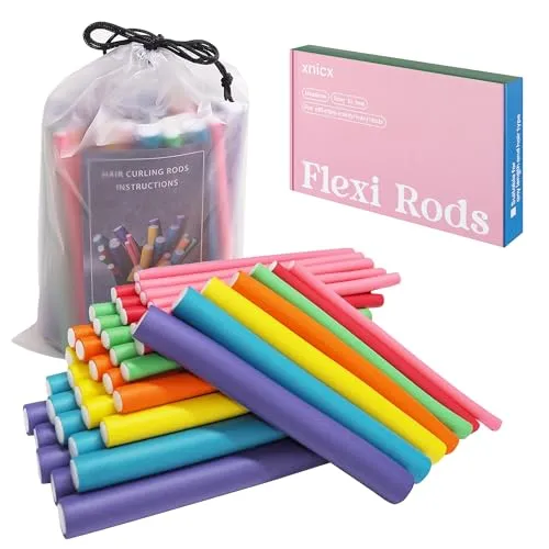 xnicx 47Stück 7" Papilotten Lockenwickler Grosse Locken Ohne Hitze,Flexibel Lockenwickler Große Locken über Nacht,Hair Rollers Papilotten Kleine Haar Locken über Nacht,für kurze Mittleres Lange Haare