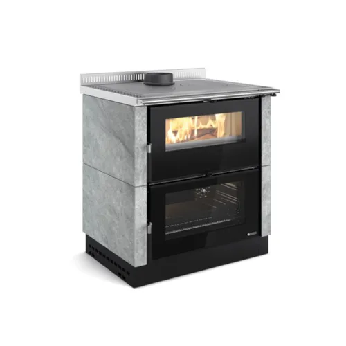 La Nordica Küchenofen VERONA XXL PETRA 7 kW - Holzofen mit 85,1 % Wirkungsgrad, ausziehbarem Aschebehälter und großzügigem Backfach von 68 l - ideal für effizientes Kochen und gemütliche Wärme.