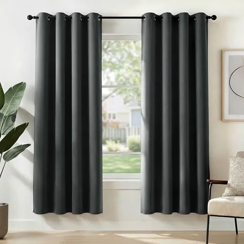 Deconovo Gardinen Blickdicht Ösen Vorhänge 180x140cm, Dunkelgrau, 2er Set - Schiebevorhänge mit hervorragender Wärmeisolierung und Lärmschutz, OEKO-TEX-zertifiziert für ein gesundes Wohnklima.