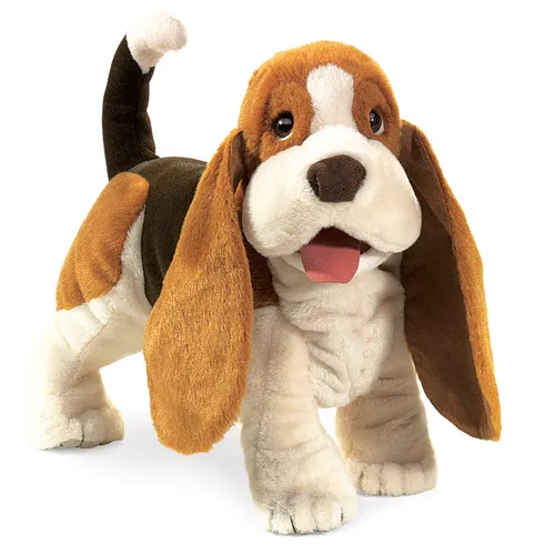 Folkmanis 2919 Basset Handpuppe - Handpuppe in Form eines süßen Basset Hounds, ideal für kreatives Spielen und Geschichtenerzählen.