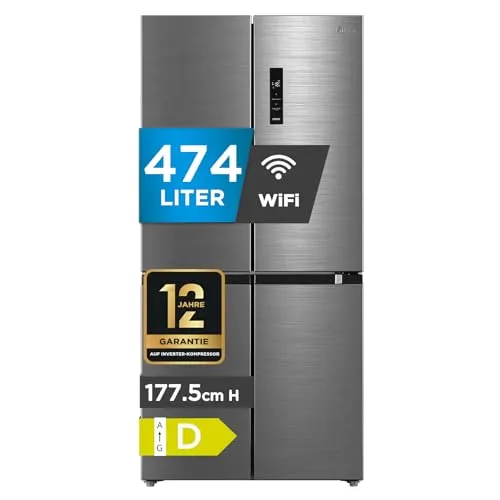Midea Multi Door 7 MDRF632FID46 - 4-Sterne Gefrierfach - Side by Side Kühlschrank mit Inverter Technologie, NoFrost und zwei getrennten Temperaturzonen für optimale Frische und einfache Bedienung.