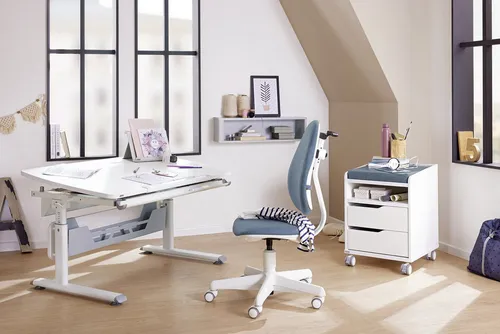 PAIDI Kinderschreibtisch DIEGO CURVED, Schülerschreibtisch, mitwachsend, ergonomisch, stufenlos höhenverstellbar, Tischplatte neigbar