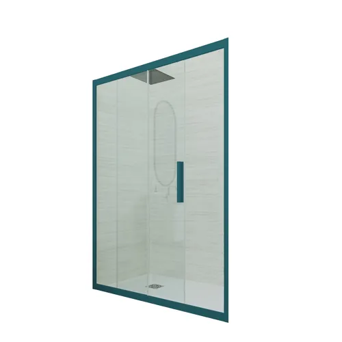 PORTA DOCCIA SCORREVOLE IN PVC KLARGLAS GRÜN PROFIL 130 CM MOD. DECO - Elegante Duschabtrennung aus klarem Glas mit grünem PVC-Profil, ideal für moderne Badezimmer. Mit einer Breite von 130 cm sorgt sie für eine stilvolle und funktionale Gestaltung.
