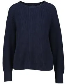 Marc O'Polo Damen Strickpullover aus Bio-Baumwolle, Blau (Night Sky), S - Pullover für Damen, sportlich-elegantes Design mit Rundhalsausschnitt und nachhaltiger Bio-Baumwolle für ein angenehmes Tragegefühl.
