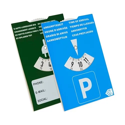 Parkscheibe für E-Auto, 2 Stück, 2in1 mit Ladedauer, aus Papier, Parkuhr für Ladesäule, für E Auto und Plug-In-Hybrid, Parking Disc Blue, Parkscheiben, Parkkarte, blaue Papier Park Scheibe Karte