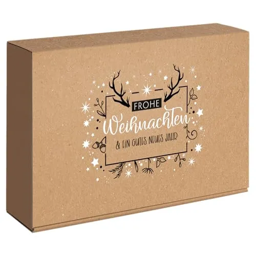 [BOXXCO] 25 Stück Präsentkartons 3er Frohe Weihnachten für 0,75l Flaschen - 360x250x95 mm - Stabiler Weinkarton mit Einlage
