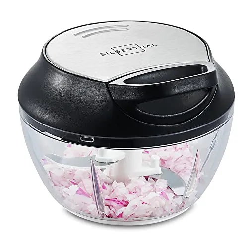 SILBERTHAL Zerkleinerer 500ml - Manueller Zerkleinerer ohne Strom, ideal für Zwiebeln, Knoblauch und mehr. Mit scharfen Klingen aus japanischem Stahl für schnelles und geruchfreies Schneiden. BPA-frei und spülmaschinenfest.