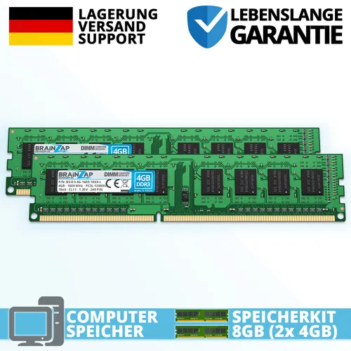 8GB DDR3 RAM DIMM UDIMM PC3L-12800U 1Rx8 1600 MHz 1.35V Arbeitsspeicher (2x 4GB)