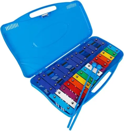 Note Chromatic Glockenspiel, Xylophon mit 25 Tönen Musikinstrument Geschenk Inklusive praktischem Tragekoffer und Schlägeln - Blau 25
