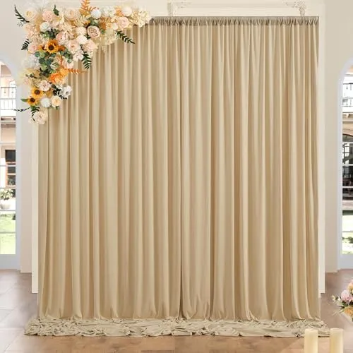 3x3 m Beige Vorhang für Kulissen, Party-Hintergrund Vorhang Beige Hochzeit Hintergrund, Polyester Hintergrund Vorhänge für Geburtstag Baby Dusche Taufe Brautdusche