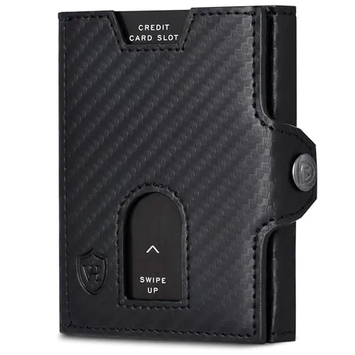 VON HEESEN Slim Wallet mit RFID Schutz - Geldbörse Herren klein - Mini Geldbeutel Damen Portmonee - Kartenetui Echtleder Karten Portemonnaie - Kreditkartenetui Carbon-Schwarz