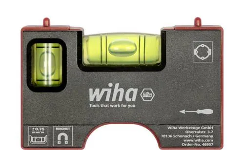 Wiha Wasserwaage Pocket (46957) mit Magnet und Zentrierspitzen - Kompakte Wasserwaage mit zwei Libellen und starken Magneten für präzises Arbeiten. Ideal für die Steckdosenmontage, leicht zu transportieren und perfekt für enge Räume.