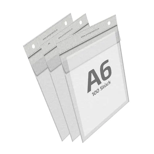 REIF Hamburg 16320 Prospekthüllen A6, 100 Stück aus PP genarbt Stärke 0,120 mm, Dokumentenhülle Querformat mit Klappe, dokumentenecht, Made in Germany