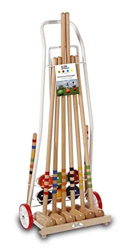 GICO Qualitäts-Krocketwagen Family aus Metall für 6 Spieler - Croquet für die ganze Familie: 4 Schläger aus Massivholz, 6 Holzkugeln und stabiler Transportwagen – ideal für Gartenpartys und Freizeitspaß.