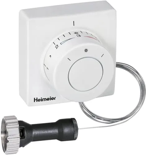 Heimeier Thermostatkopf F Weiß 2802-00.500 - Expansionsventile, präzise Temperaturregelung durch Ferneinsteller mit 2m Kapillarrohr für individuellen Komfort