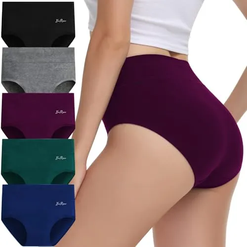 IceReco High Waist Unterhosen Damen Unterwäsche Frauen Set Bauchweg Unterhose Baumwolle 5er Pack Slip Schlüpfer Panties Briefs Underwear Stretch Atmungsaktiv Weich Schwarz Grau Rot Blau Grün S