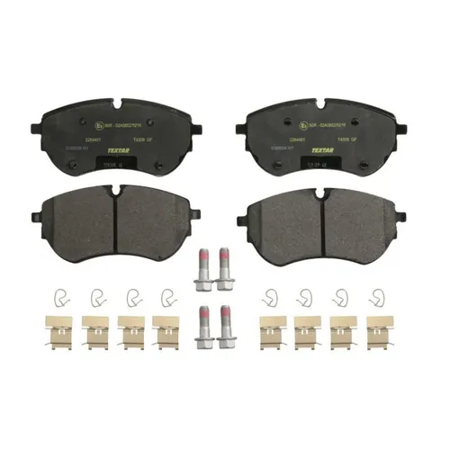 TEXTAR Bremsbelagsatz 2264401 für vorne - Hochwertige Bremsbeläge von TEXTAR, ECE R90 geprüft, mit 4 Belägen und 2 Verschleißanzeigern, ideal für sicheres Bremsverhalten und optimale Fahrzeugleistung.