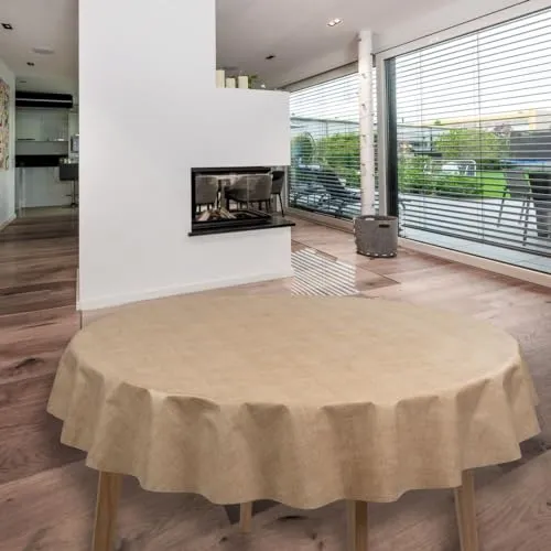 laro Rund 140 cm Wachstuchtischdecke Tischdecke Abwaschbar PVC Leinenoptik Beige Rund 140cm, Muster:Leinenoptik Beige, Größe: Rund 140cm