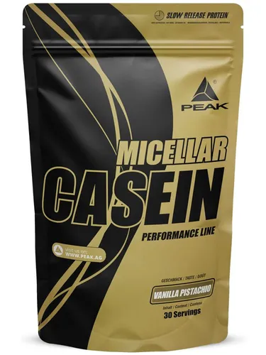 Peak Micellar Casein Vanille-Pistazie - 900g - Sportnahrung mit 100% natürlichem, bioaktivem Casein Protein, enthält Glutamin, BCAAs und EAAs - ideal für Muskelaufbau und Regeneration.