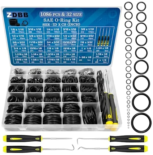 ZDBB 1086 Stück SAE O Ring Kit Standard Gummi O'ring Set mit 4 Pick & Haken für Automotive Hydraulic Faucet Sealing Repair Kit