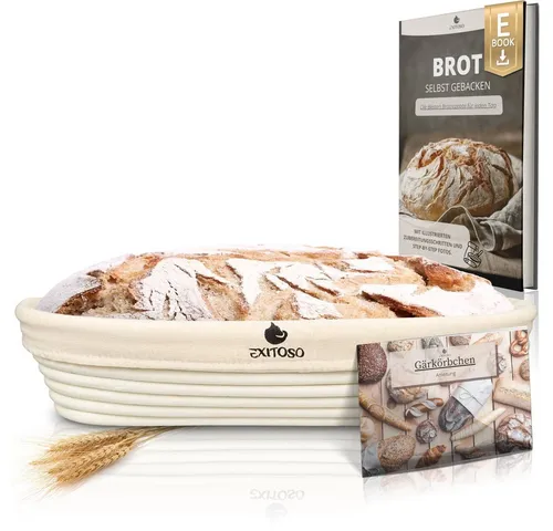Exitoso Gärkörbchen oval 1kg aus Peddigrohr - Beige mit E-Book Rezept - Ideal für perfektes Brotbacken: Das Gärkörbchen aus Peddigrohr sorgt für eine optimale Teigführung. Inklusive Leinentuch und Rezept-E-Book – für kreative Backmomente!
