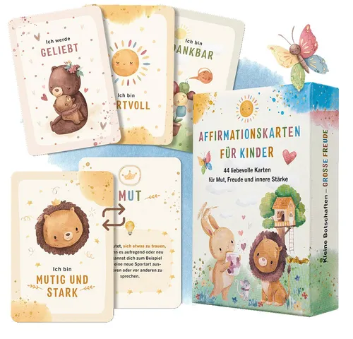 Eulentaler Spiel I 44 Affirmationskarten für Kinder I Für mehr Mut & Selbstvertrauen, entwickelt von Erzieherinnen, handgemalt mit Erklärbuch und tollen Übungen