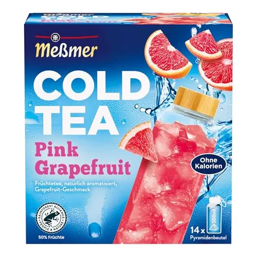 Meßmer Cold Tea Pink Grapefruit| Früchtetee | Kaltaufguss | ohne Zuckerzusatz | 14 Pyramidenbeutel